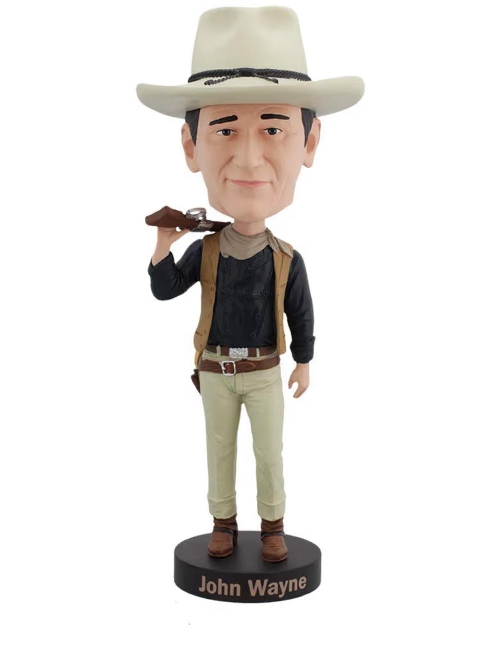 Collectible Cowboy Bobblehead Figurine - Beige Hat, Black Shirt